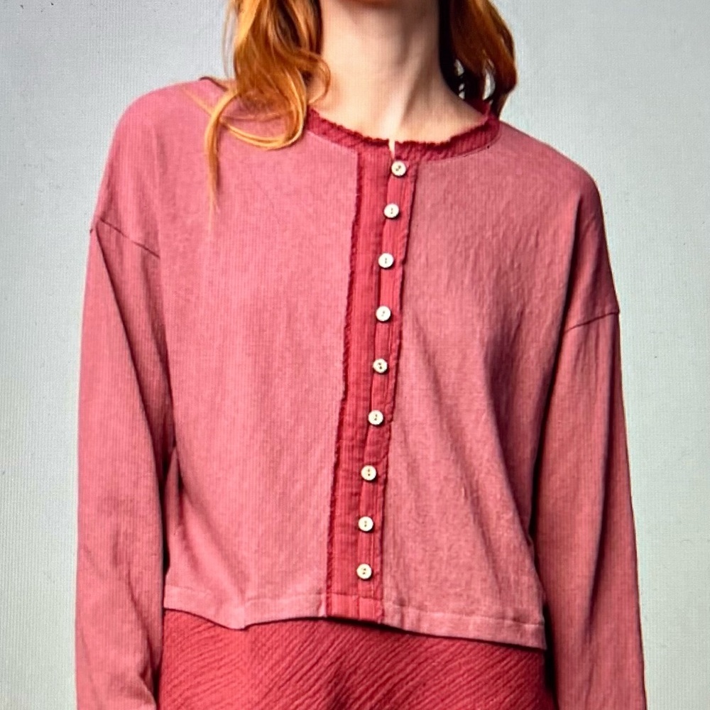 Easel Red Dolman Sleeve Cropped Button Down Shirt
